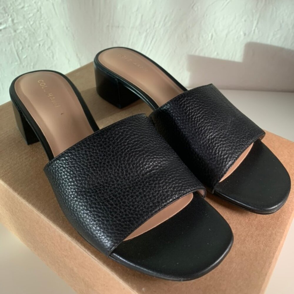 Black Leather Cole Haan - Calli Single Band Block Heel Sandals